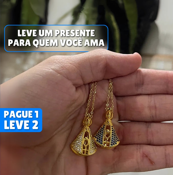 [COMPRE 1 LEVE 2] Colar Nossa Senhora Aparecida Dupla Face - Zircônia Premium & Ouro 14K
