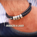 Pulseira Couro Personalizável -Prata 925 - 14G | Gravação a Laser + Cartão de Presente
