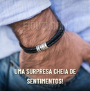 Pulseira Couro Personalizável -Prata 925 - 14G | Gravação a Laser + Cartão de Presente