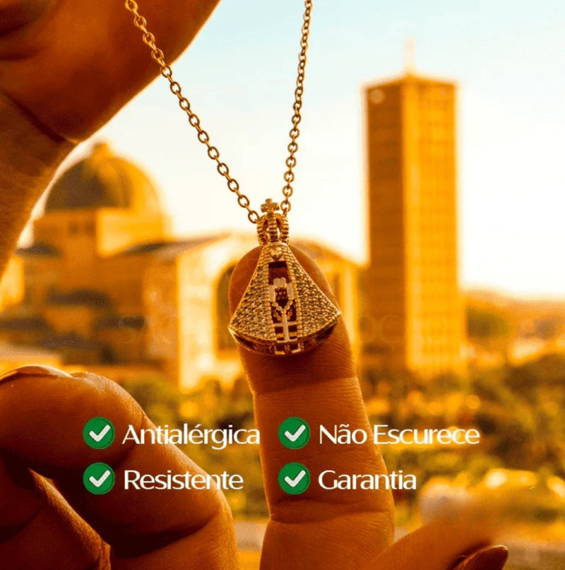 [COMPRE 1 LEVE 2] Colar Nossa Senhora Aparecida Dupla Face - Zircônia Premium & Ouro 14K