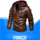 Jaqueta Masculina de Couro  Com Capuz Removível